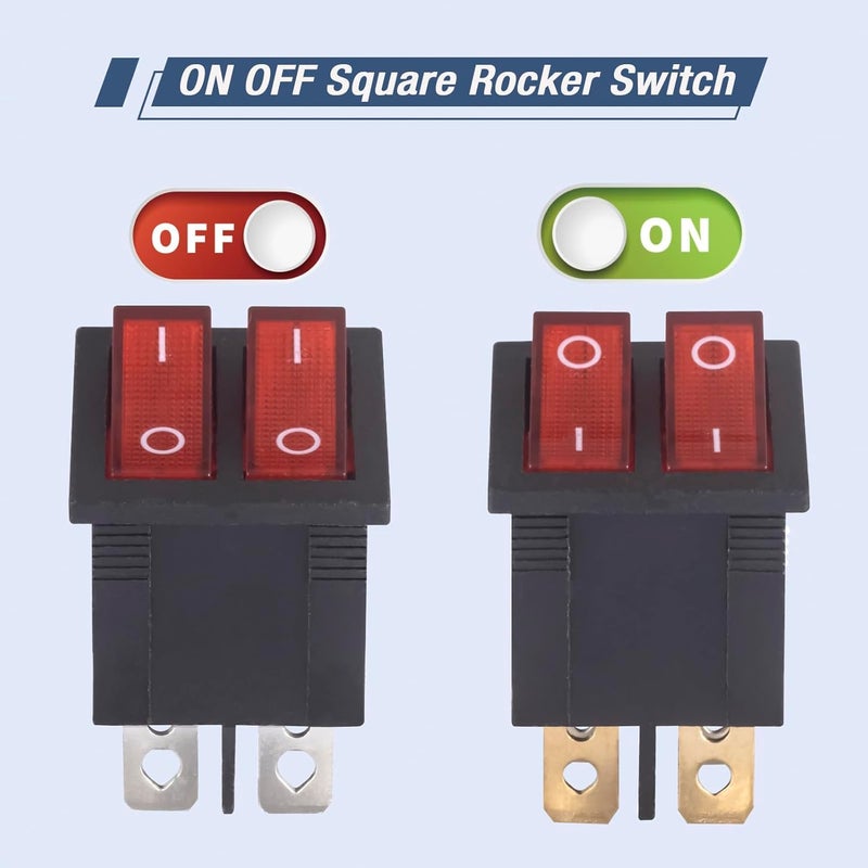 VEXUNGA 6pcs Mini Rocker Switch On Off Red Light Double Rocker Switch Boat 20A 125V AC 15A 250V 6 Pin 2 Position Lighted Illuminated SPST Snap Dual Switches for Car Marine - Image 3